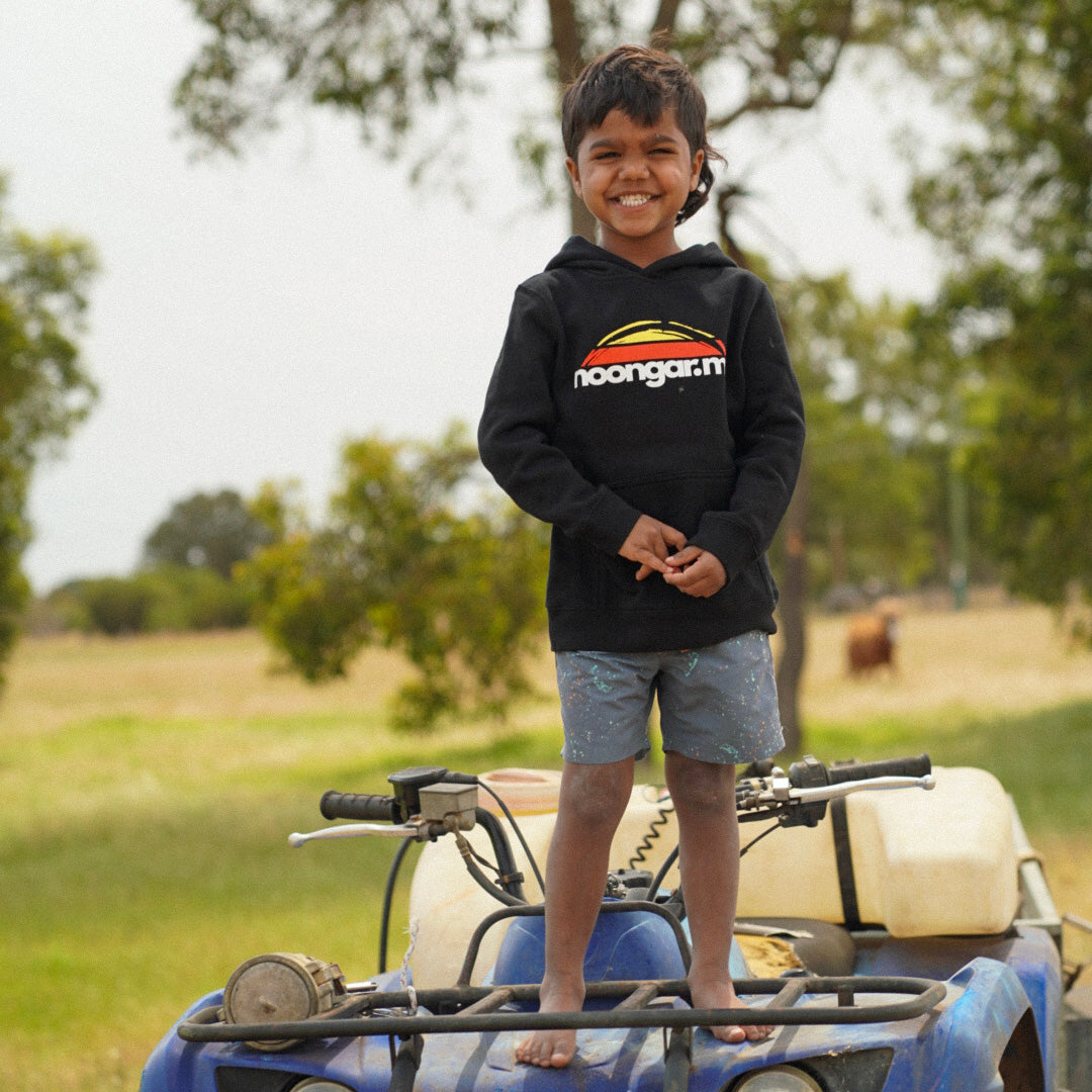 Noongar Mob Kids Black Hooded Jumper