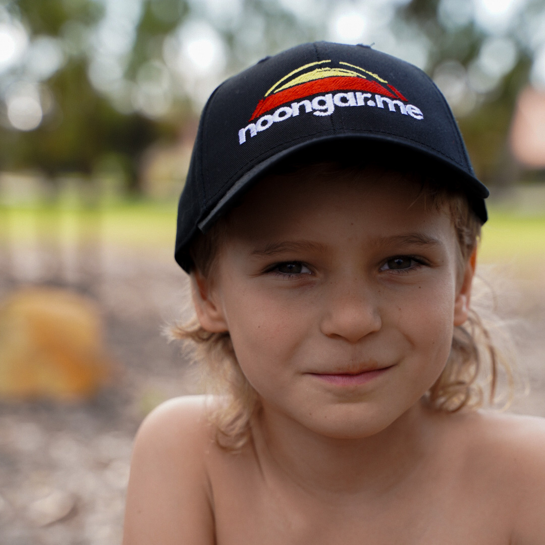 Noongar Mob Kids Black Cap With Elastic Back